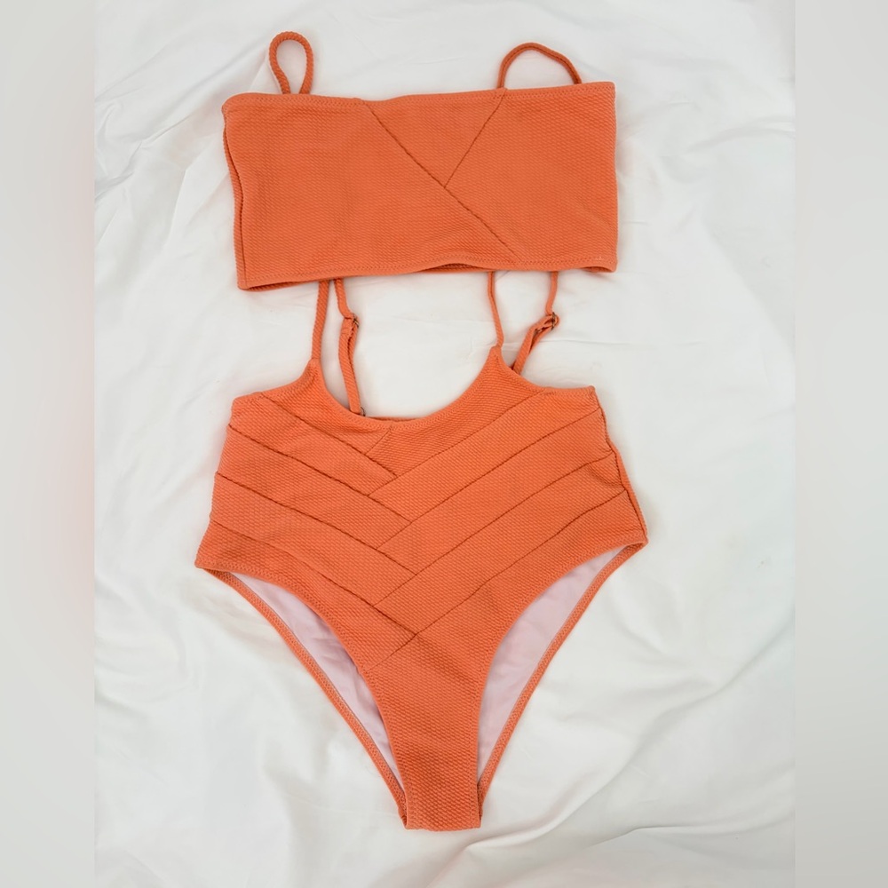 Cupshe Orange Textured High-Waist Bikini Set